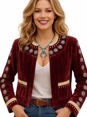 Double D Ranch Velvet Concho Beaded Womens Western Bolero